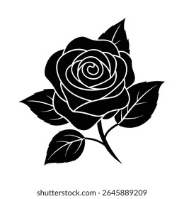rose with leaves vector silhouette