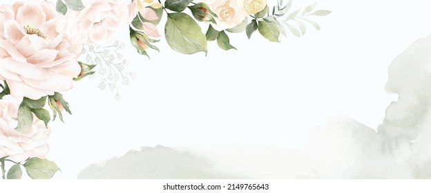 Rosa y deja fondo de arte abstracto acuarela.  Diseño artístico de colección de pancartas vectoriales de flores acuarela. adecuado para decoración de bodas, tarjeta de saludo, cubierta, cabecera o decoración de pared.