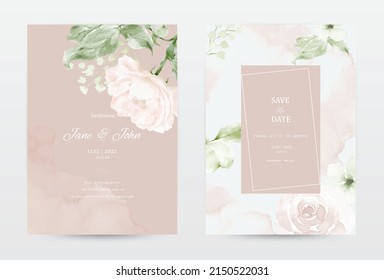 Rose and leaves watercolor invitation template cards set. Collection watercolor botanical vector suitable for Wedding Invitation, save the date, thank you, or greeting card.