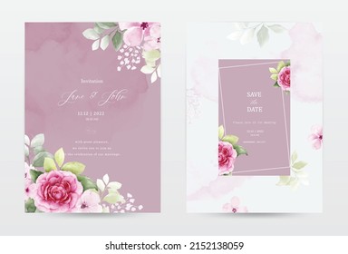 Rose and leaves watercolor invitation template cards set. Collection watercolor botanical vector suitable for Wedding Invitation, save the date, thank you, or greeting card.