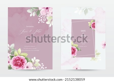Rose and leaves watercolor invitation template cards set. Collection watercolor botanical vector suitable for Wedding Invitation, save the date, thank you, or greeting card.