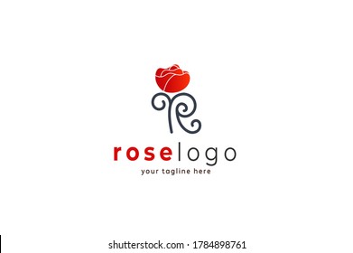 Rose with letter R  logo concept, for garden, cafe, fashion, beauty, nature template logo design, vector illustration