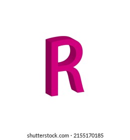 Rose letter R uppercase. 3D vector illustration isolated on white background.