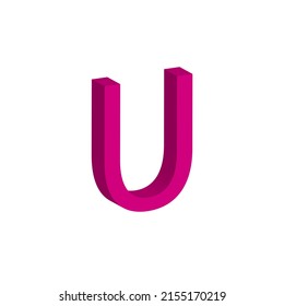 Rose letter U uppercase. 3D vector illustration isolated on white background.