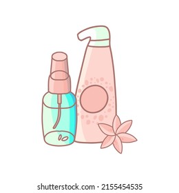 Jarrones de cosméticos de luz rosa para el salón de belleza. Cosmético orgánico natural para el cuidado de la piel saludable