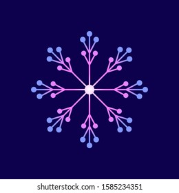 Rose lilac neon luminous snowflake isolated on black background. Flat snow icon silhouette. New year theme.Vector illustration