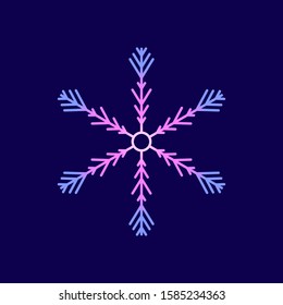 Rose lilac neon luminous snowflake isolated on black background. Flat snow icon silhouette. New year theme.Vector illustration