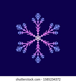 Rose lilac neon luminous snowflake isolated on black background. Flat snow icon silhouette. New year theme.Vector illustration