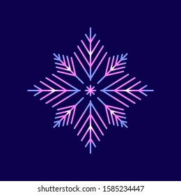 Rose lilac neon luminous snowflake isolated on black background. Flat snow icon silhouette. New year theme.Vector illustration