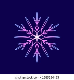 Rose lilac neon luminous snowflake isolated on black background. Flat snow icon silhouette. New year theme.Vector illustration