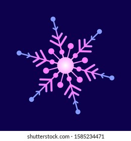 Rose lilac neon luminous snowflake isolated on black background. Flat snow icon silhouette. New year theme.Vector illustration