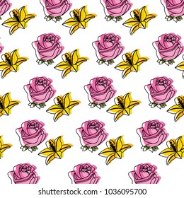 rose and lily flower decorative pattern background