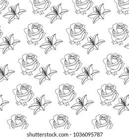 rose and lily flower decorative pattern background