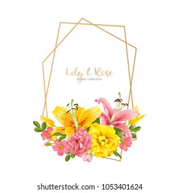 rose and lily wedding invittion. vector card.
