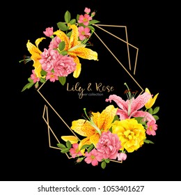 rose and lily wedding invittion. vector card.
