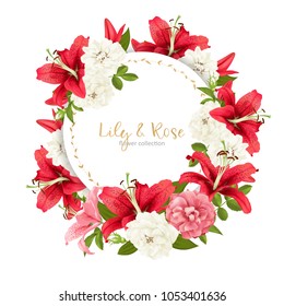 rose and lily wedding invittion. vector card.