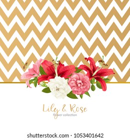 rose and lily wedding invittion. vector card.
