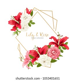 rose and lily wedding invittion. vector card.