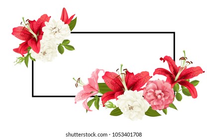 rose and lily wedding invittion. vector card.