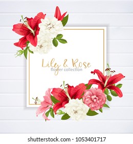 rose and lily wedding invittion. vector card.