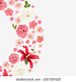 rose and lily wedding invittion. vector card.