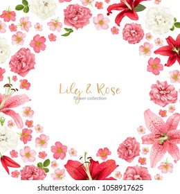 rose and lily wedding invittion. vector card.