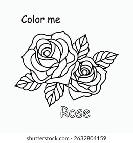 Rose Line Art Coloring Page for Kids Simple and Fun Floral Illustration.