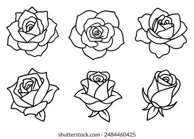 Rose Line Art Decorative Elements for Artistic Design Projects