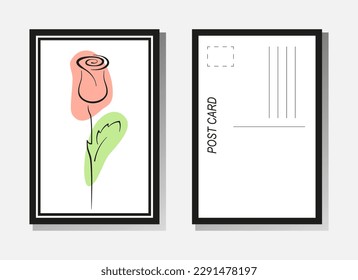 Rose line art drawing. Post cards templates kit. Vector hand drawn doodle element in frame on white background. Best for greeting cards, print and polygraphy.