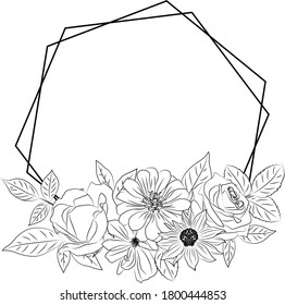 Rose line art frame set 
