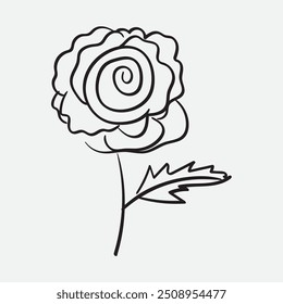 Rose Line art with leaf vector art