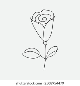 Rose Line art with leaf vector art