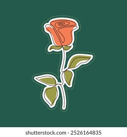 Ilustración vectorial de arte de línea de rosa en estilo de pegatina