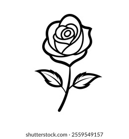 rose line art vector with lafe on white background