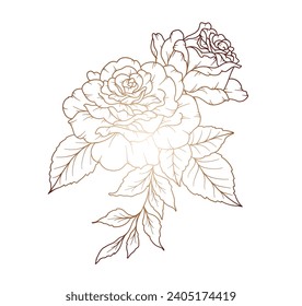 Rose Line Drawing. Black and white Floral Bouquets. Flower Coloring Page. Floral Line Art. Fine Line Rose flower illustration. Hand Drawn flowers. Botanical Coloring. Wedding invitation flowers