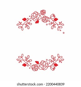 Rose line frame. Decorative element. Award or wedding leaves silhouette in red. Hand drawn decorative in vector