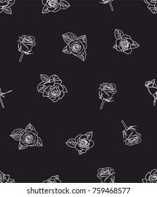 rose line simply flower seamless vector pattern