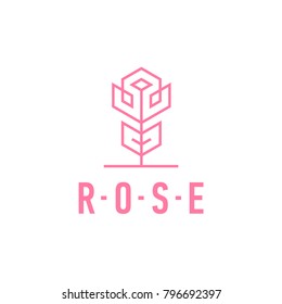 Rose Linear Logo Pink Flower Icon Vector Illustration Of Modern Company Of Beauty Salon Emblem Or Label