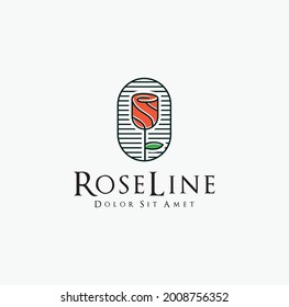 rose logo design flower line beauty floral Vector Illustration. beautiful leaf wedding salon and boutique shop decoration template 