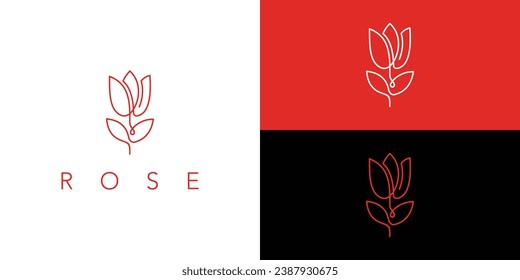 Rose Logo Design with Oultine Lineart Style. Symbol Icon Vector Illustration.