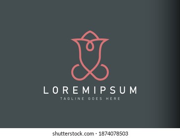 Rose logo design. Vector illustration of abstract line rose flower. Modern logo design with line art icon style.
