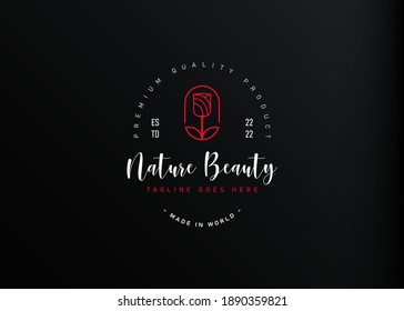 Diseño del logo de Rose. Ilustración vectorial de la belleza abstracta naturaleza rosa roja. Plantilla de icono de línea vectorial de diseño de logotipo de vintage