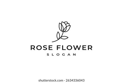 rose logo design vector illustration, simple line rose flower logo template