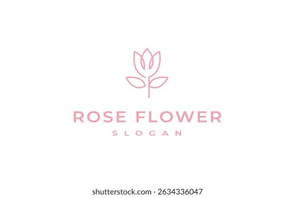 rose logo design vector illustration, simple line rose flower logo template