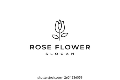 Ilustración vectorial de diseño de logotipo rosa, línea simple Plantilla de logotipo de flor rosa