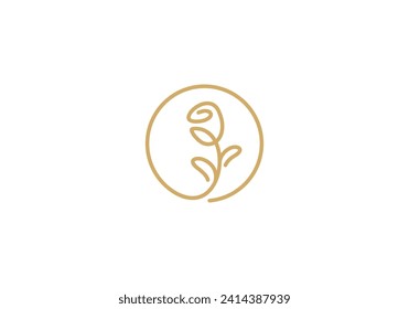 rose logo flower in circle shape linear style luxury symbol design template