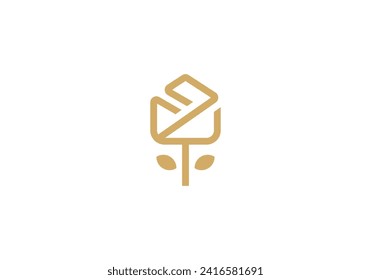 rose logo flower in circle shape linear style luxury symbol design template