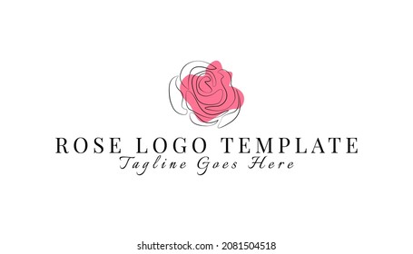 Rose logo inspiration. Aesthetic line art rose logo design for beauty care, skin care, spa, yoga, women fashion and beauty clinic treatment. Initial modern logo branding identity for feminine company.