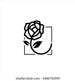 Rose logo simple black line beauty flower illustration. Nature design template, feminine floral icon inspiration