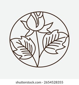 Rose logo template. Vector emblem floral plant in circle. Abstract round badge for design of natural products, flower shop, cosmetics and ecology concepts, health, spa .eps